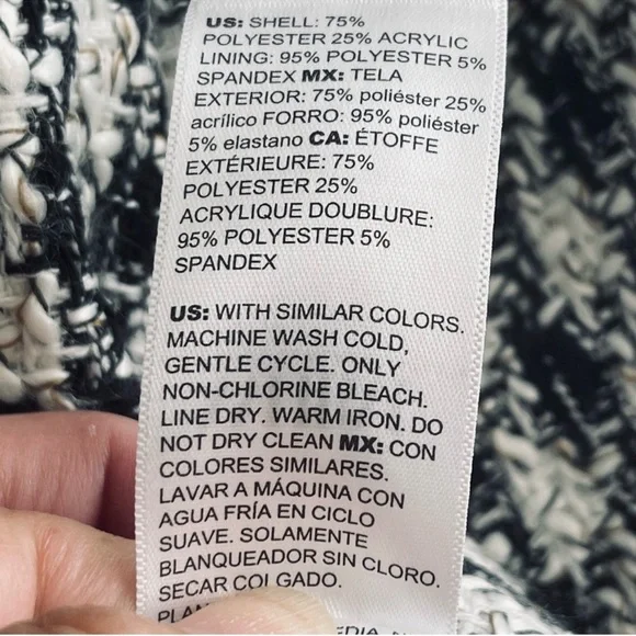 WHBM Houndstooth Tweed Suiting Blazer Fashion Lining Jacket Black White Size 10 - Picture 11 of 13